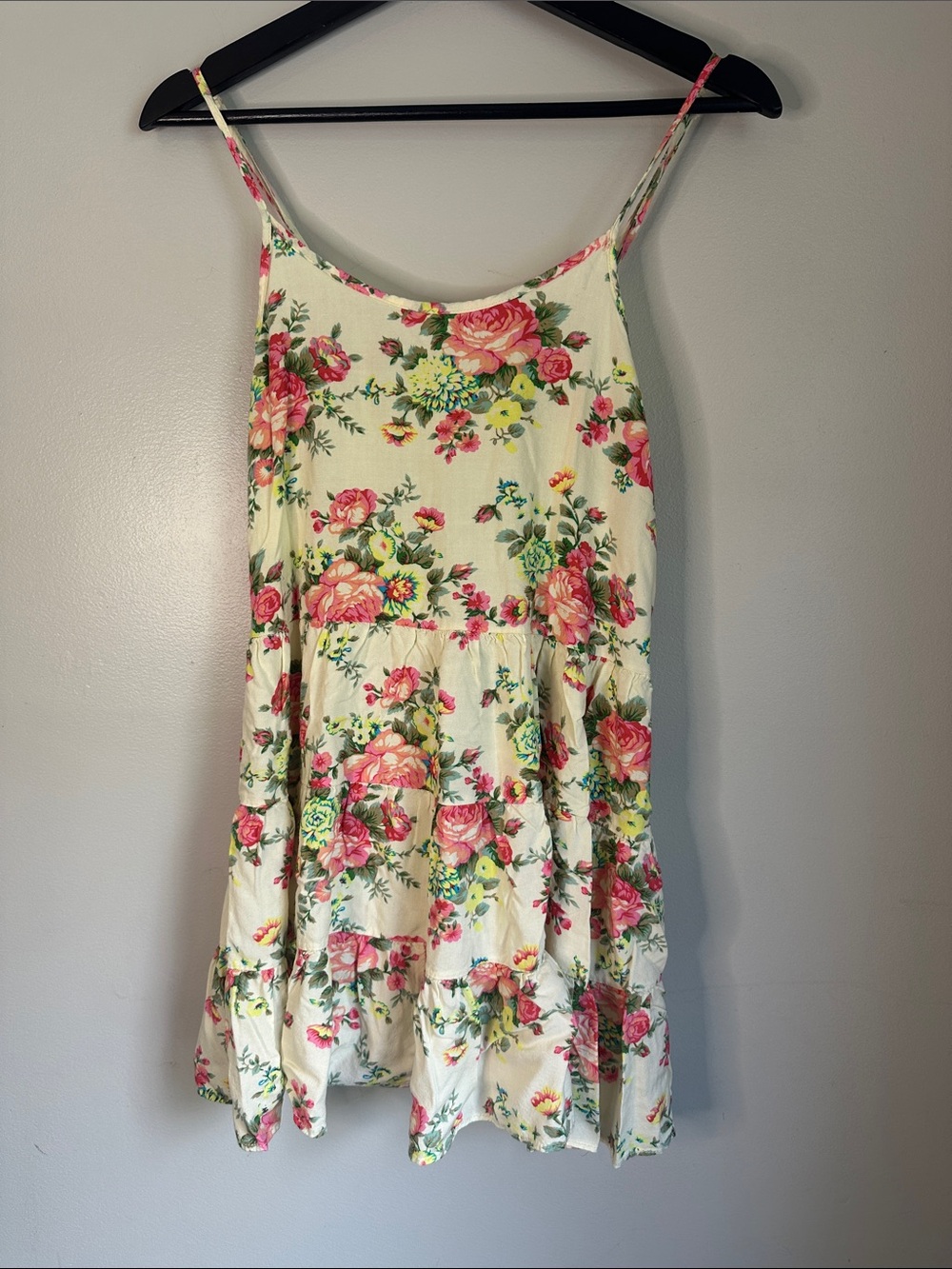 Altar’d State Tiered Floral Festival  Minidress with Pink Cream & Tie Back, M